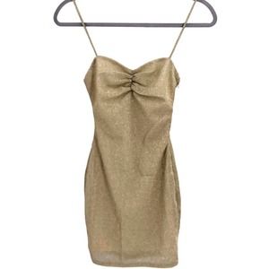 By The Way NEW Womens Size XXS Aran Gold Metallic Body-Con Mini Dress Revolve